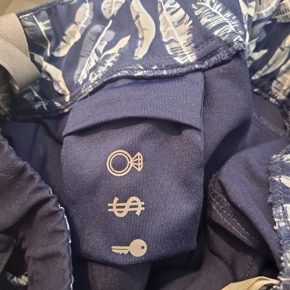 FIGS Size XXS Navy Blue Cargo Scrub Pants Blue Feather Print Accents Elastic Wst - Picture 12 of 16